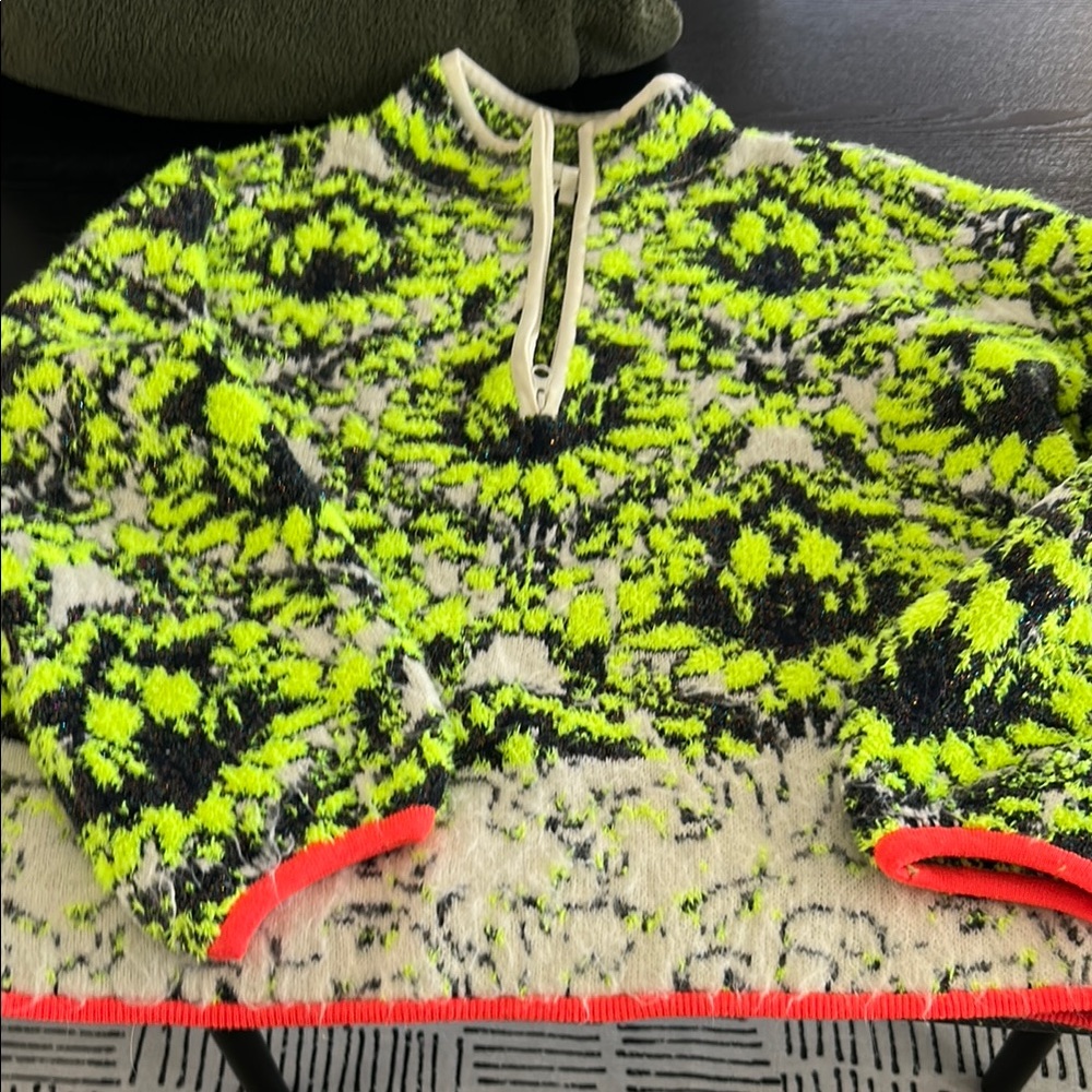 Anthropologie Neon Yellow and Black Patterned Sweater